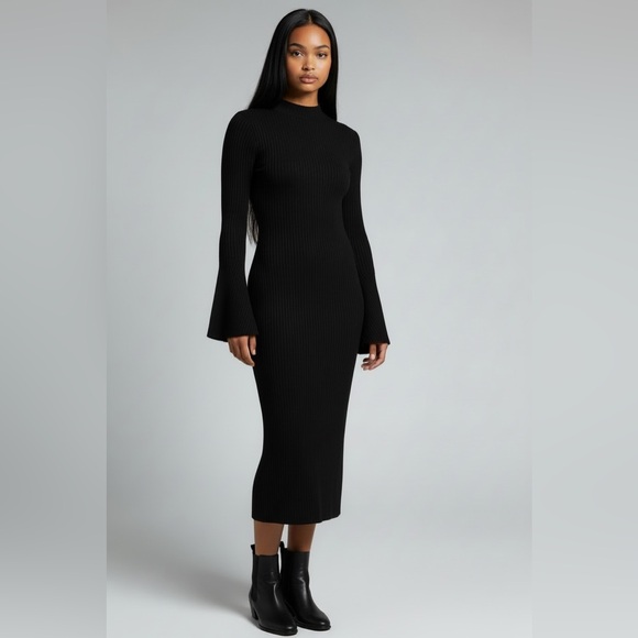 Ashley Stewart Dresses & Skirts - Elegant Black Ribbed Knit Dress